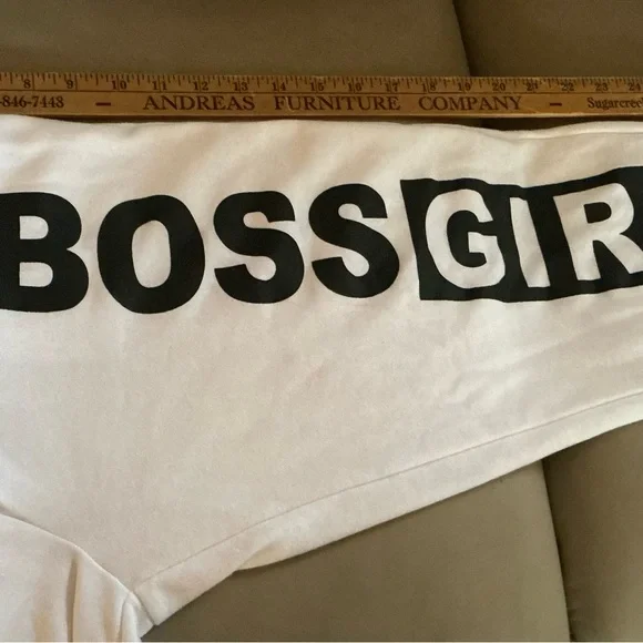 Rue 21—White Size M Polyester/Cotton Sweatpants/Joggers w/Black 'BOSS GIRL' Text - Picture 3 of 8